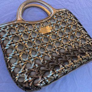 Kate Spade Westwind Felice Metallic Gold Leather Woven Lattice Satchel Bag